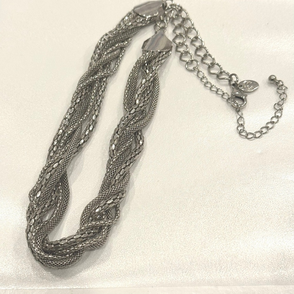 Silver Tone Braided Multi Strand Twist Necklace Extender Chain Womens Jewelry